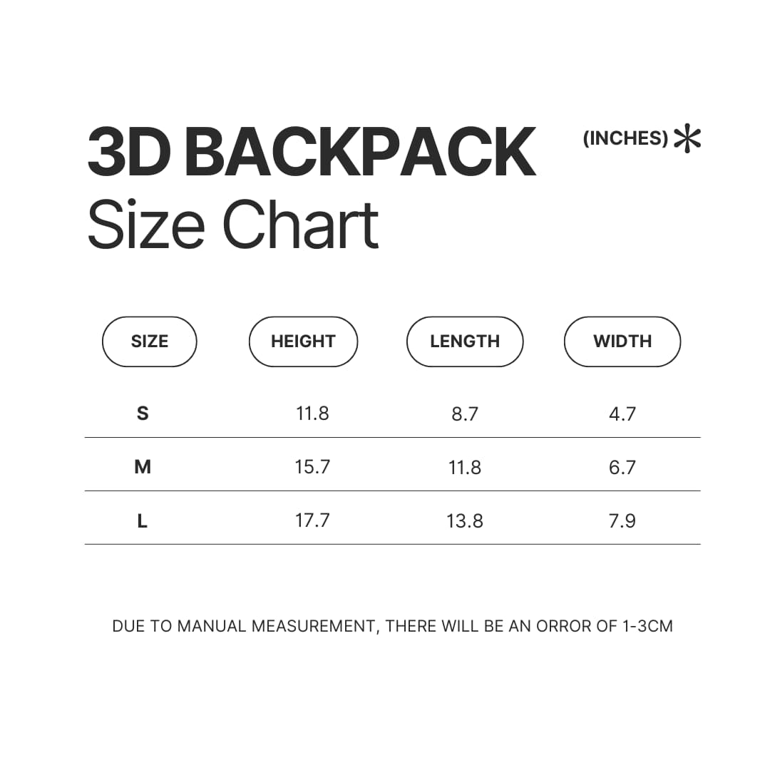 3D Backpack Size Chart - Dragon Quest Merch