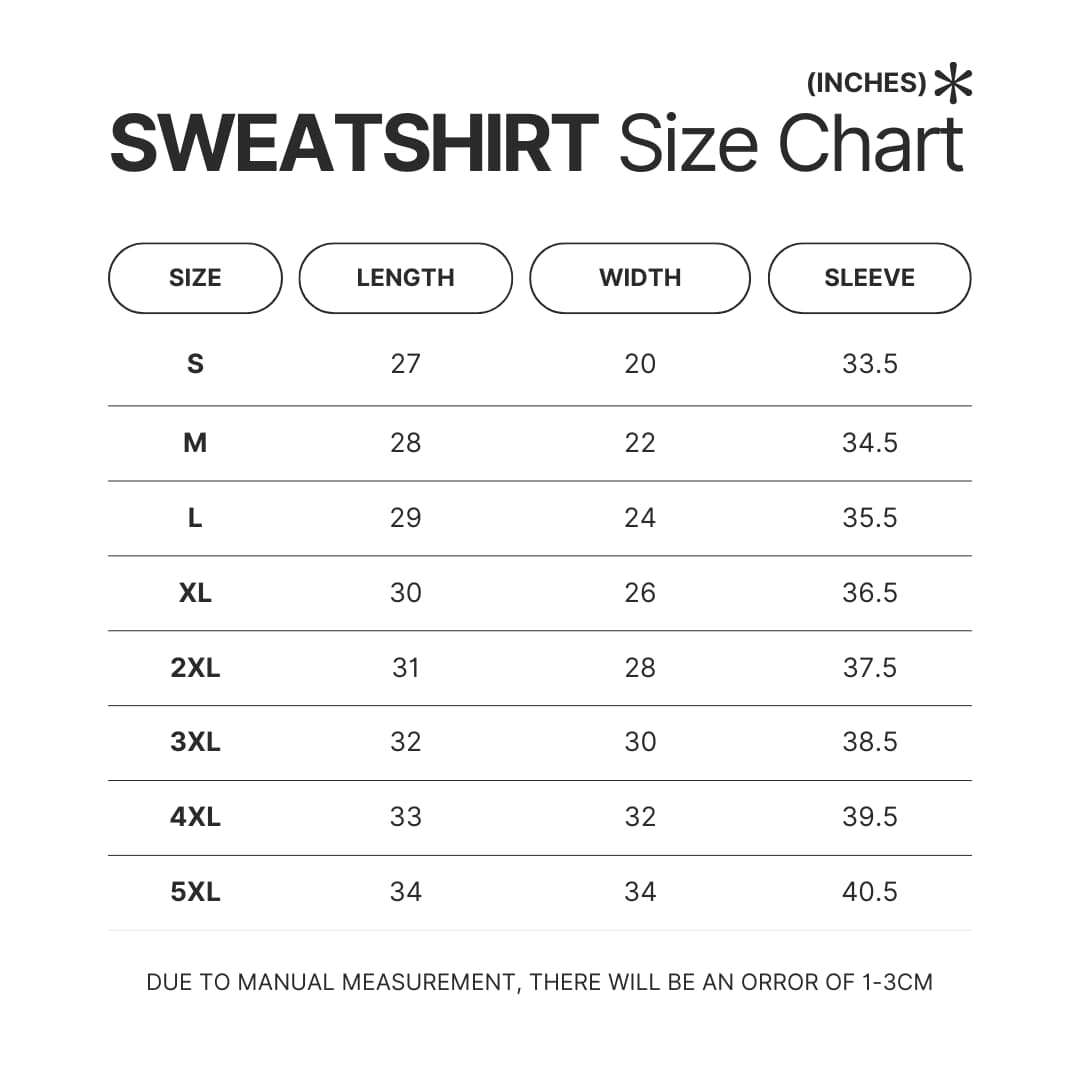 Sweatshirt Size Chart - Dragon Quest Merch